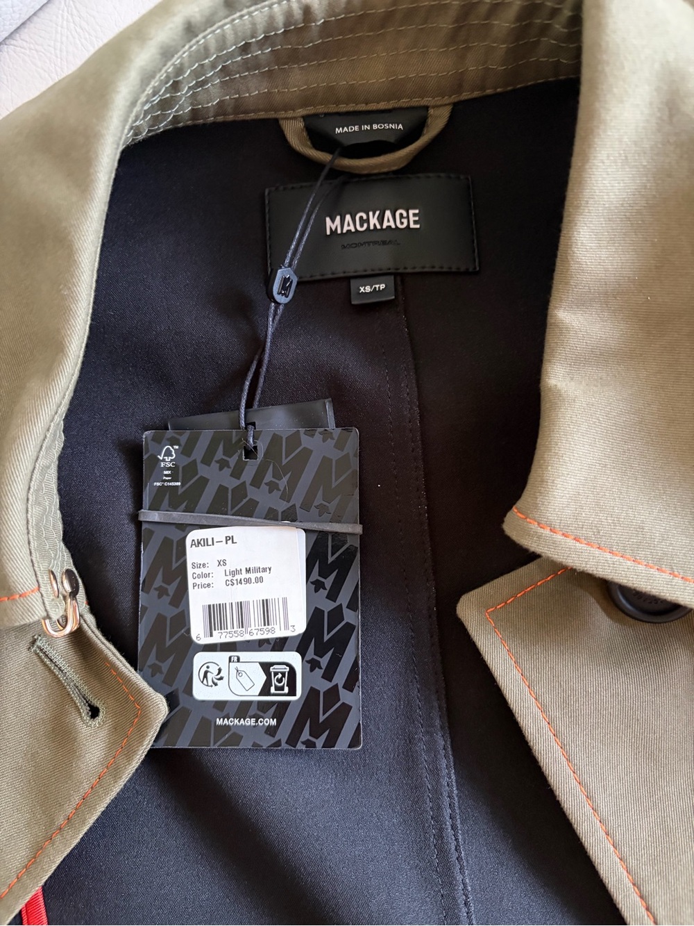 Mackage Olive Green Plaid Belted Trench Coat - Picture 10 of 11
